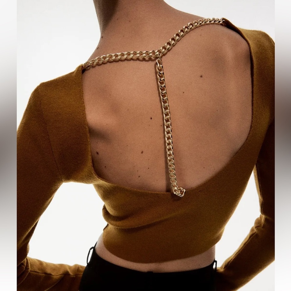 ZARA long sleeve knit top gold chain S (3597/142)